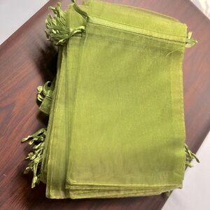 clear green mesh medium organza cinch bags - set of 50